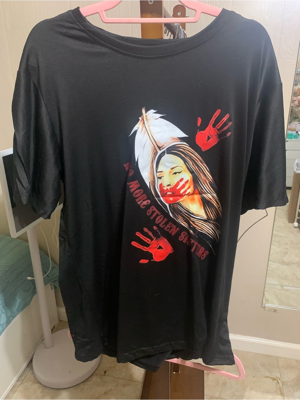 Black Graphic Short Sleeve Tee with Red Handprint Design